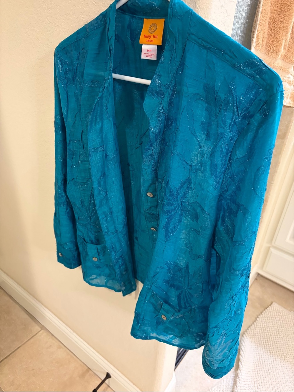 Ruby Rd. Teal Embroidered Petite Button-Front Jacket